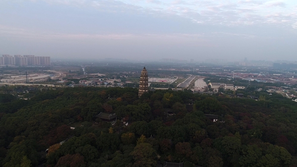 Over Old Historical Stone Buddhist Temple on Sunset, Asia, Religion alt