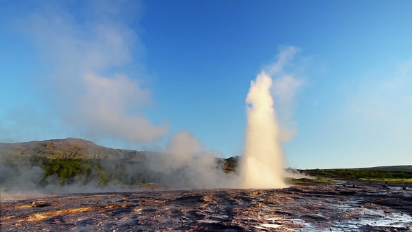 Active Geothermal Geyser Valley Is Located in the North of Iceland