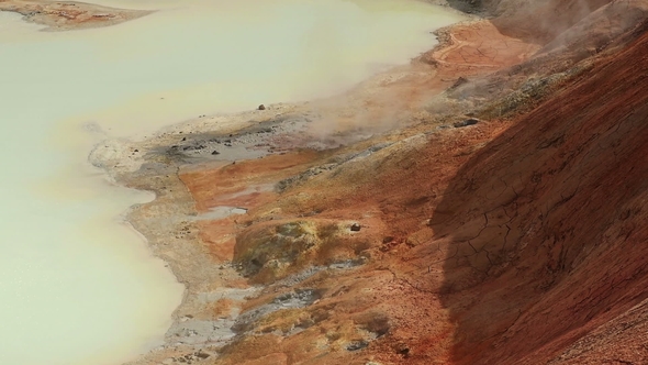 Eruption of Geyser in Iceland. Red Soil, Like the Surface of the Planet Mars