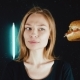 A Woman Against Fast Food. She Chooses an Apple and Not a Hamburger - VideoHive Item for Sale