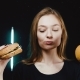 Hamburger or Orange. What To Choose. She Has a Problem. Girl on a Diet. The Woman Is Trying To Lose - VideoHive Item for Sale