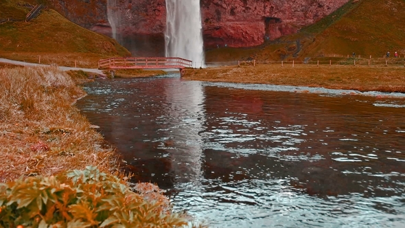 Seljalandfoss Waterfall. Beautiful Summer Sunny Day. Iceland