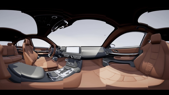 VR 360 Camera Moving Inside Detailed Car Interior alt