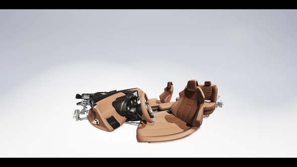 VR 360 Camera Moving Above Detailed Car Engine and Other Parts or the Car alt