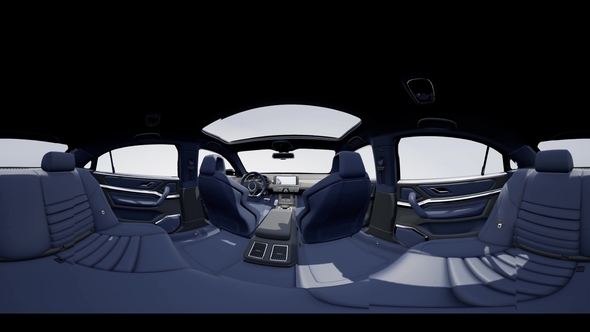 VR 360 Camera Moving Inside Detailed Car Interior alt