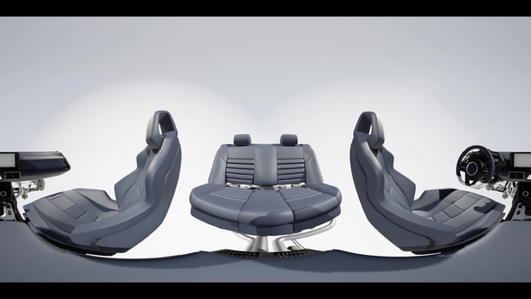 VR 360 Camera Moving Above Detailed Car Engine and Other Parts or the Car alt