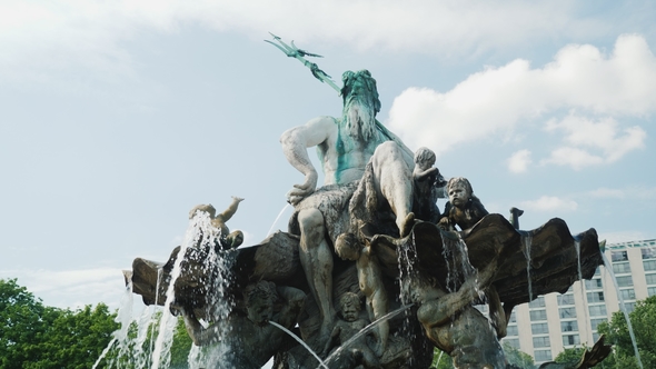 The Neptune Fountain Is Located in the Center of Berlin Between the Church of Marienkirche and the