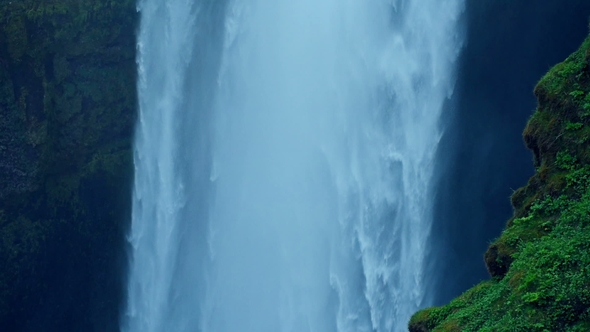 Great Waterfall Skogafoss in South of Iceland Near the Town of Skogar