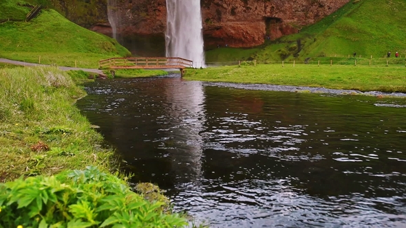 Seljalandfoss Waterfall. Beautiful Summer Sunny Day. Iceland