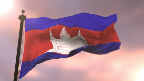 Cambodia Flag at Sunset