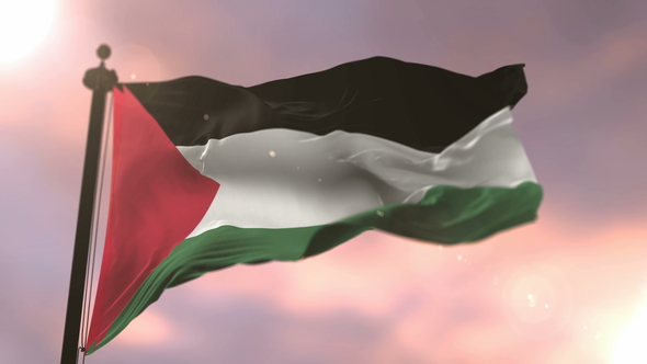 Flag of Palestine at Sunset