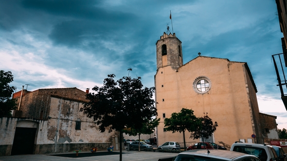 L'Armentera, Girona, Spain. , ,  Of The Church Of Our Lady Of Armentera In Sunny Summer Evening