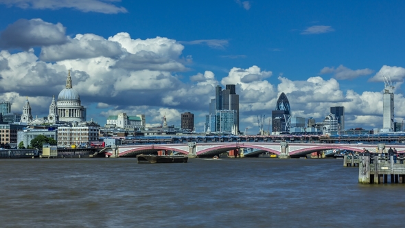 with Panoramic View of Central London. This View Includes: St. Paul's Cathedral, Blackfriars Bridge