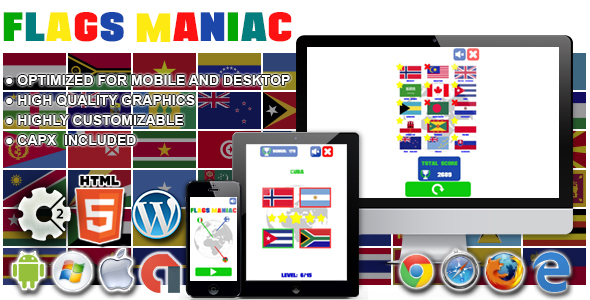 Flags Maniac - HTML5 Construct 2 Game