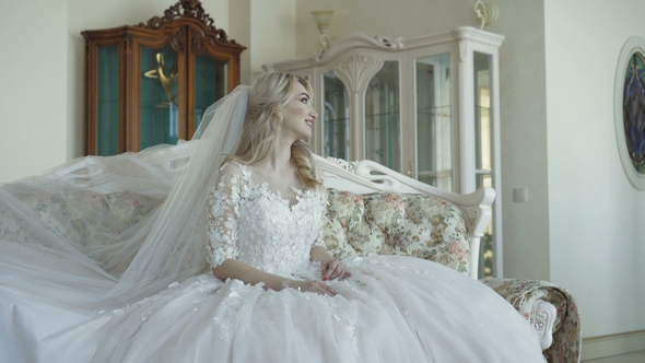 Happy Groom Comes To Smart Bride and Kisses Her in Room