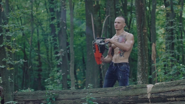 The Strong Woodcuter with Chainsaw