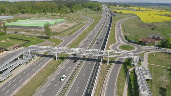 Highway Intersection With Riding Transport Vehicles