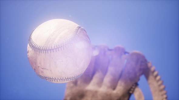 Baseball and Mitt at Blue Sky Background alt