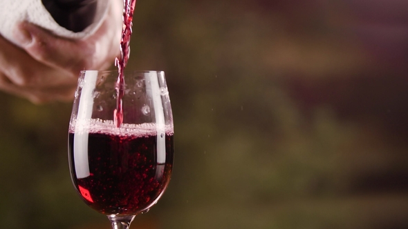 Male Hand Pouring Red Wine in Glass From Bottle