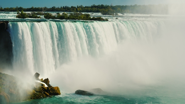 Stream the Water of Niagara Falls. American Side of a Waterfall in the Shape of a Horseshoe.  10 Bi