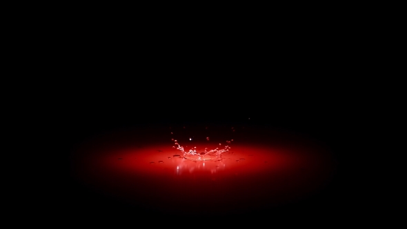 Water Drops in Red Spotlight on Black Background in Morgue. Crime Scene of Liquid Droplets in Blood alt