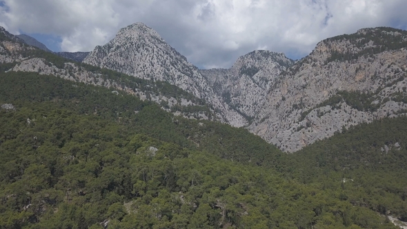 Aerial Footage of Green Misty Forest in a Mountain Landscape. Kemer, Turkey