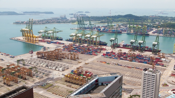 Singapore Aerial Panorama of Container Terminal