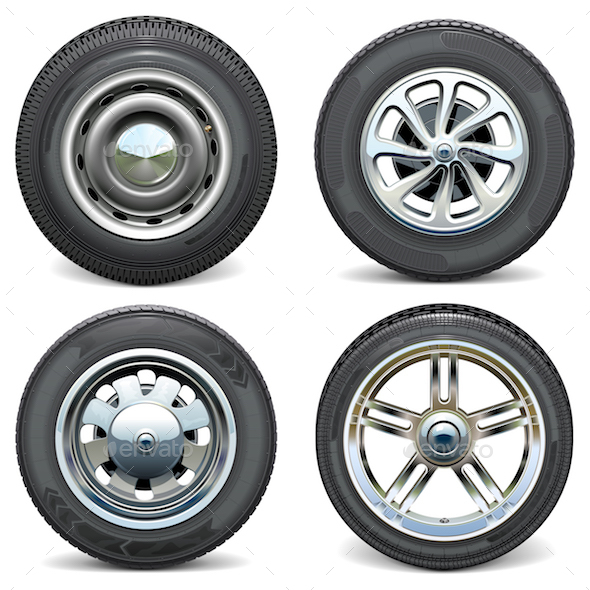 Vector Car Tires with Retro and Modern Disks
