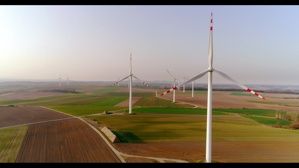 Aerial Wiev of Windmills Farm. Power Energy Production