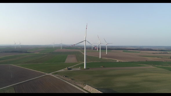 Aerial Wiev of Windmills Farm. Power Energy Production