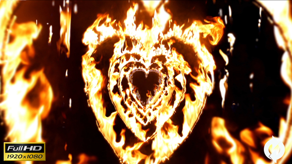 Flying Through Fire Hearts Tunnel With Falling Flames - Background Loop