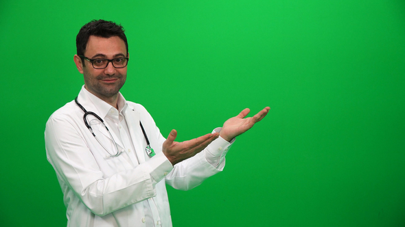 Doctor Making Presenting Gesture With Hands. Left Side.