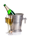 Champagne bottle in ice bucket with glasses of champagne. - PhotoDune Item for Sale