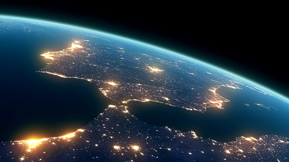 4K Earth Night Close Up High Detail Iberian Peninsula and Strait of Gibraltar