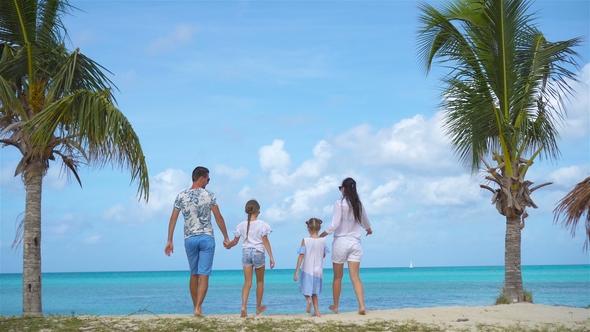 Family on the Beach on Caribbean Vacation.