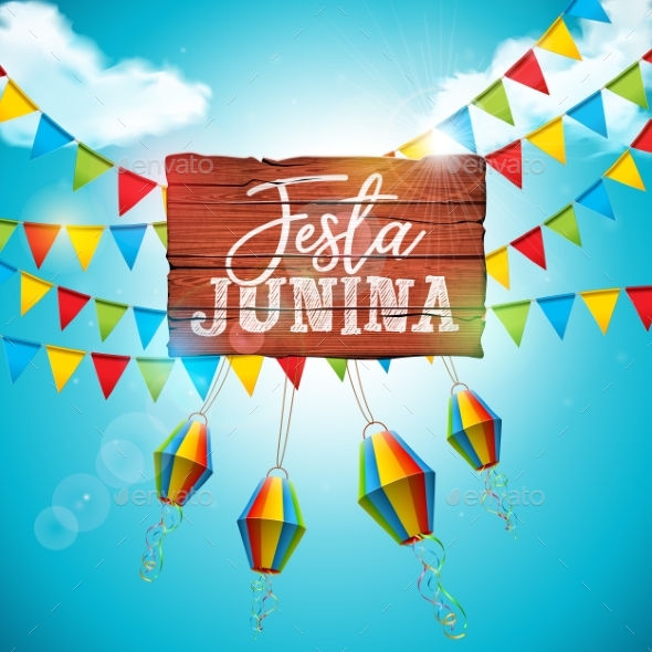 Festa Junina Illustration with Party Flags