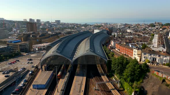 Aerial Video Brighton Railway Station Uk 4k