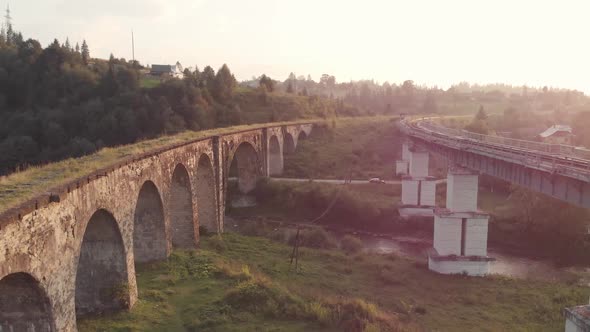 Old Railway Viaduct in Ukraine Aerial View