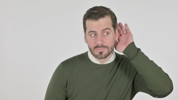 Portrait of Man Listening Carefully White Screen