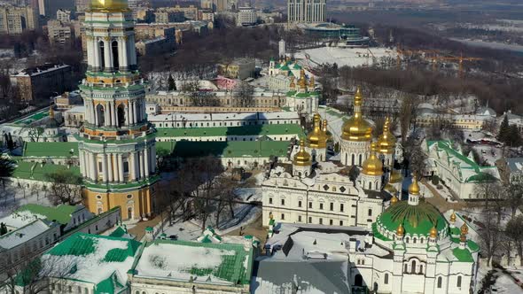 Beautiful winter top view of the Kiev-Pechersk Lavra.