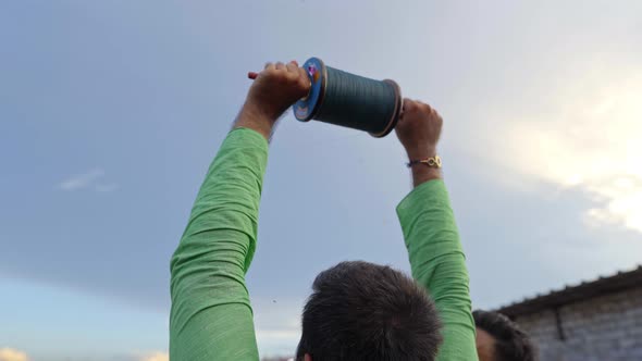 Indian man enjoying kite flying on Independence day