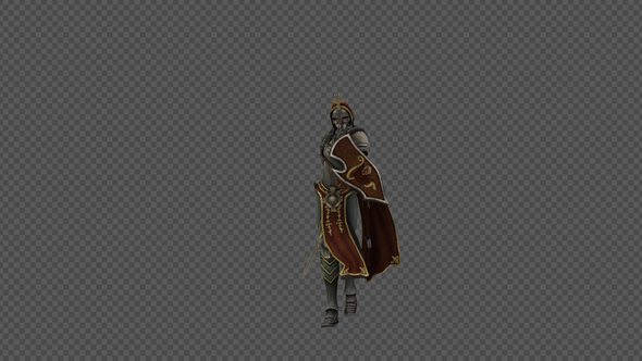 Female Woman Soldier Holding Sword And Shield Walk Pack 4In1 alt