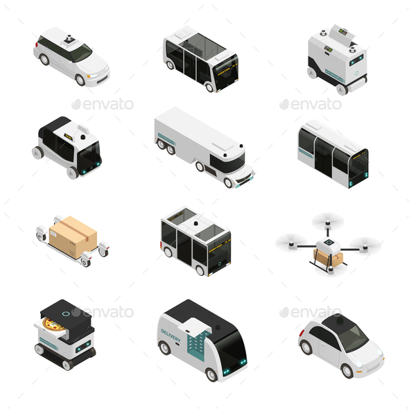 Autonomous Vehicles Isometric Icons