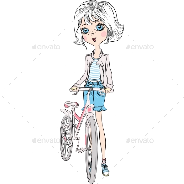 Vector Girl with Bicycle