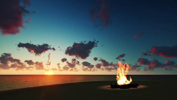 Bonfire on the Beach at Sunset