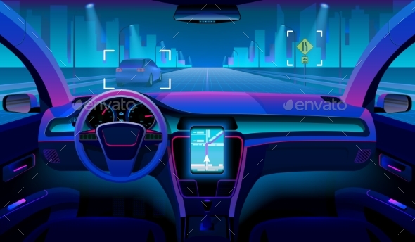 Future Autonomous Vehicle Driverless Car Interior