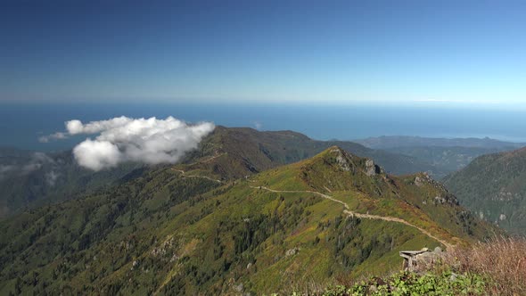 The Road From the Forest and Bushes on the Mountain Ridge