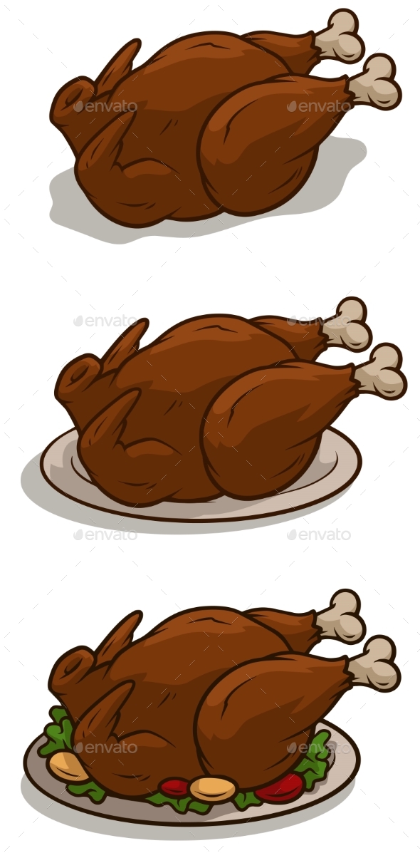 Cartoon Fried Thanksgiving Day Turkey on Tray