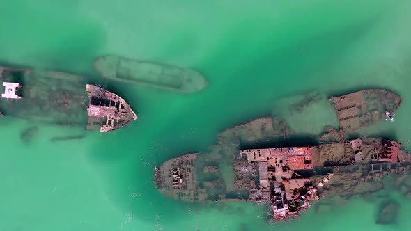 Bird's Eye View of Tangalooma Shipwrecks in Brisbane Australia in the Summer