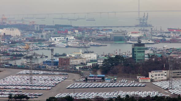 Timelapse Incheon Parking Lot with Cars Ready To Shipment